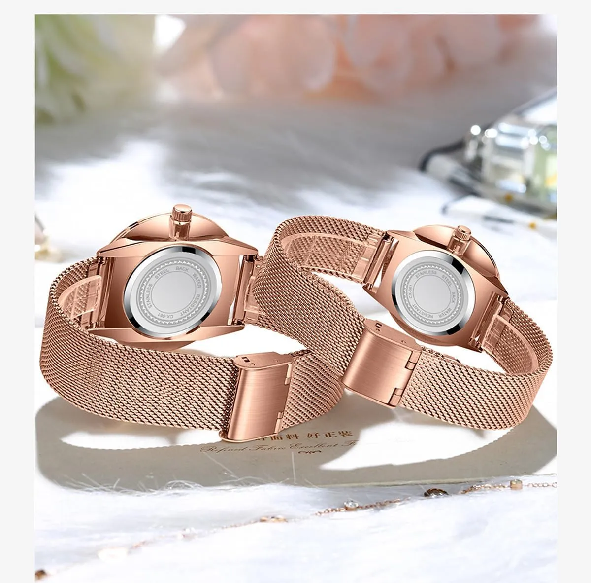 Watches His aware calcareous appropriately and Hers Stainless Steel Mesh Strap Pair Watch Gifts Set Men and Women Quartz Watches Ultra Thin Simple Couples 