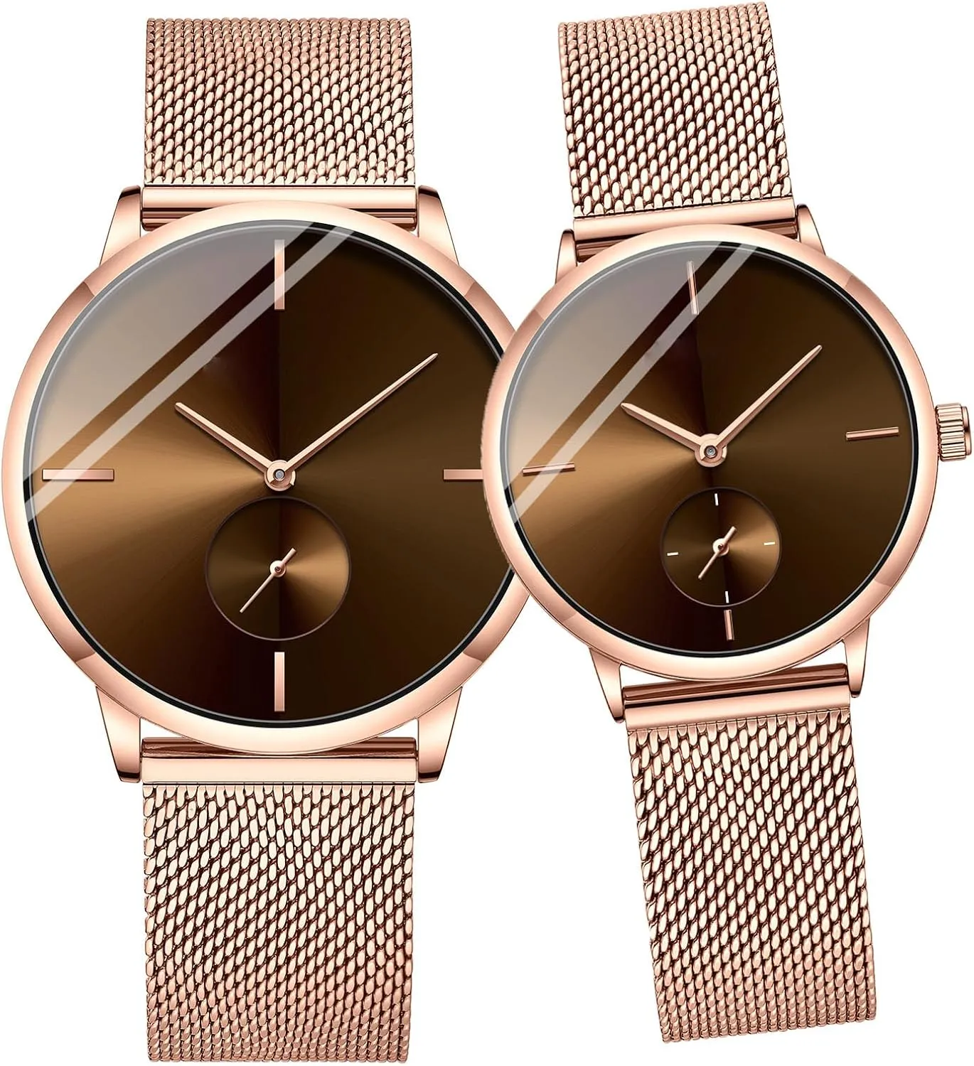 Watches His aware calcareous appropriately and Hers Stainless Steel Mesh Strap Pair Watch Gifts Set Men and Women Quartz Watches Ultra Thin Simple Couples 