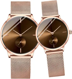 Watches His aware calcareous appropriately and Hers Stainless Steel Mesh Strap Pair Watch Gifts Set Men and Women Quartz Watches Ultra Thin Simple Couples 