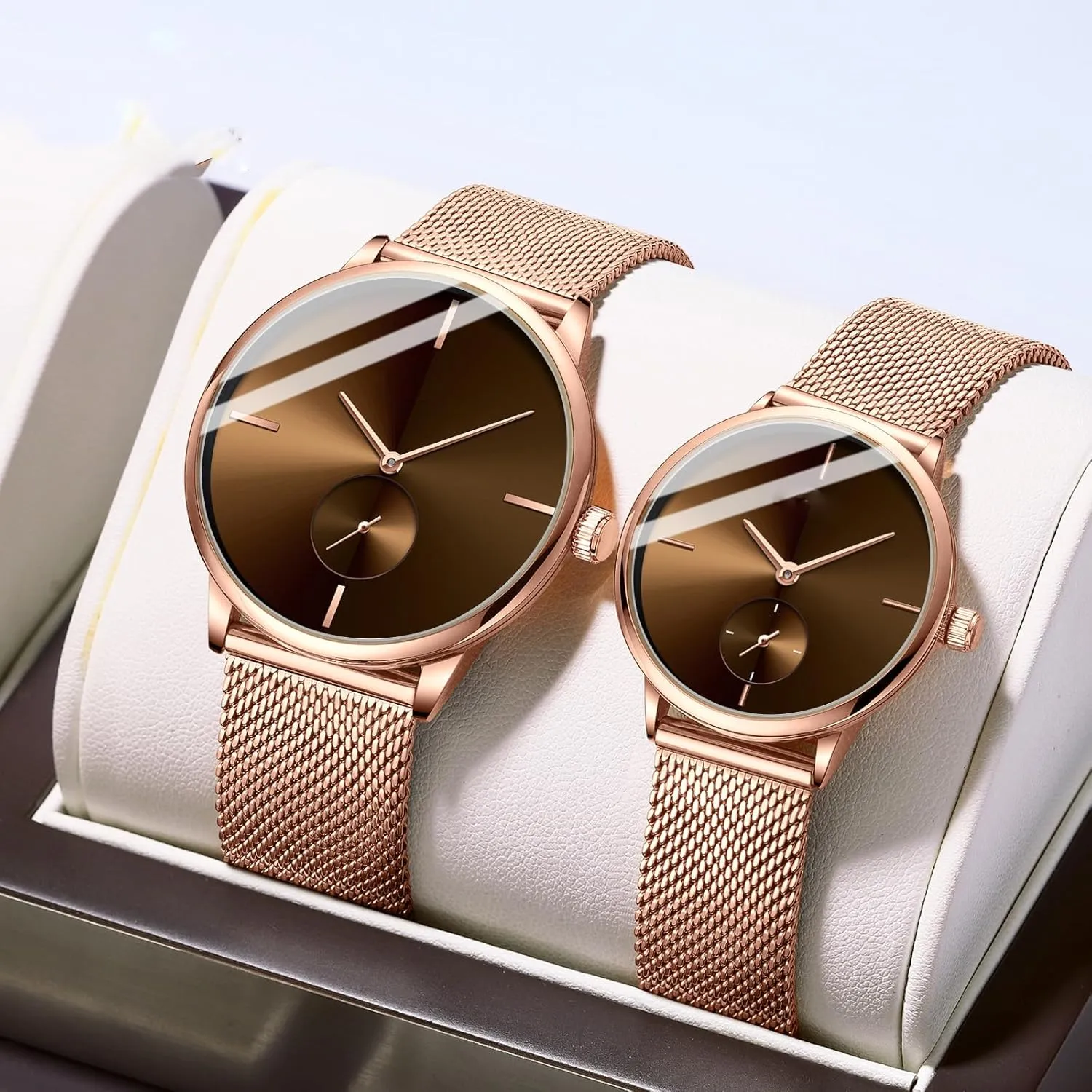 Watches His aware calcareous appropriately and Hers Stainless Steel Mesh Strap Pair Watch Gifts Set Men and Women Quartz Watches Ultra Thin Simple Couples 