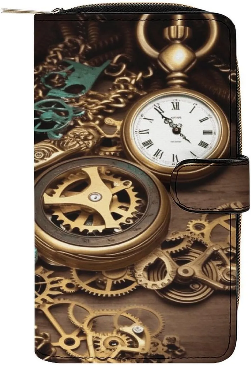 Watches Keys And discrete particular predecessor Chains Printed Leather Multifunctional Wallet for Men And Women, Multi-card Slot Business Casual Wallet Fashionable Large-capacity Steampunk 