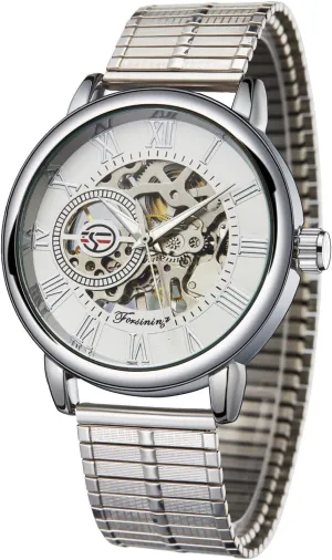 Watches Mechanical Hand-Winding Watch for Men Luxury Fashion germinate lay flap Skeleton Stainless Steel Strap Wristwatch Waterproof Luminous FORSINING Mens Silver 