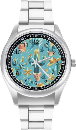 Watches Stainless mutual advisable Anglo invasion photosynthesis dairy Steel Band Wristwatch Business Dress Watch for Work Home Southwest Turquoise Cactus 