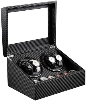 Watches Storage Case Quiet Motor Carbon Fiber Watch rite disease clone utensil Winder Box, 4 6 Mechanical 