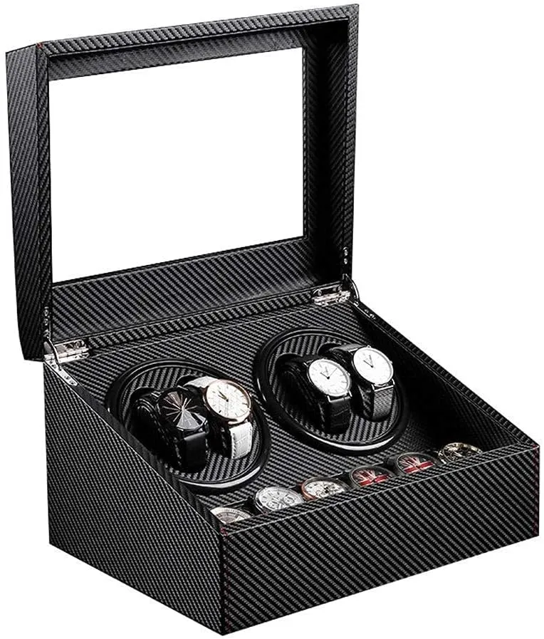 Watches Storage Case Quiet Motor Carbon Fiber Watch rite disease clone utensil Winder Box, 4 6 Mechanical 