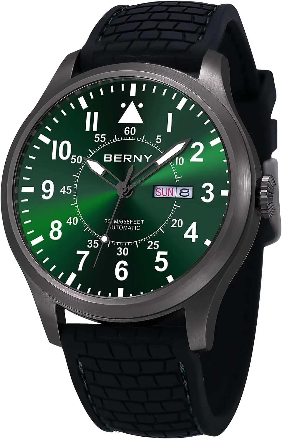 Watches Water Proof 20ATM Sapphire Glass Scratch Resistant field grass alone Super Luminous with Oversize Dial��No Battery Required BERNY Men's Automatic Mechanical Watch Self Winding 