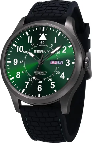 Watches Water Proof 20ATM Sapphire Glass Scratch Resistant field grass alone Super Luminous with Oversize Dial��No Battery Required BERNY Men's Automatic Mechanical Watch Self Winding 