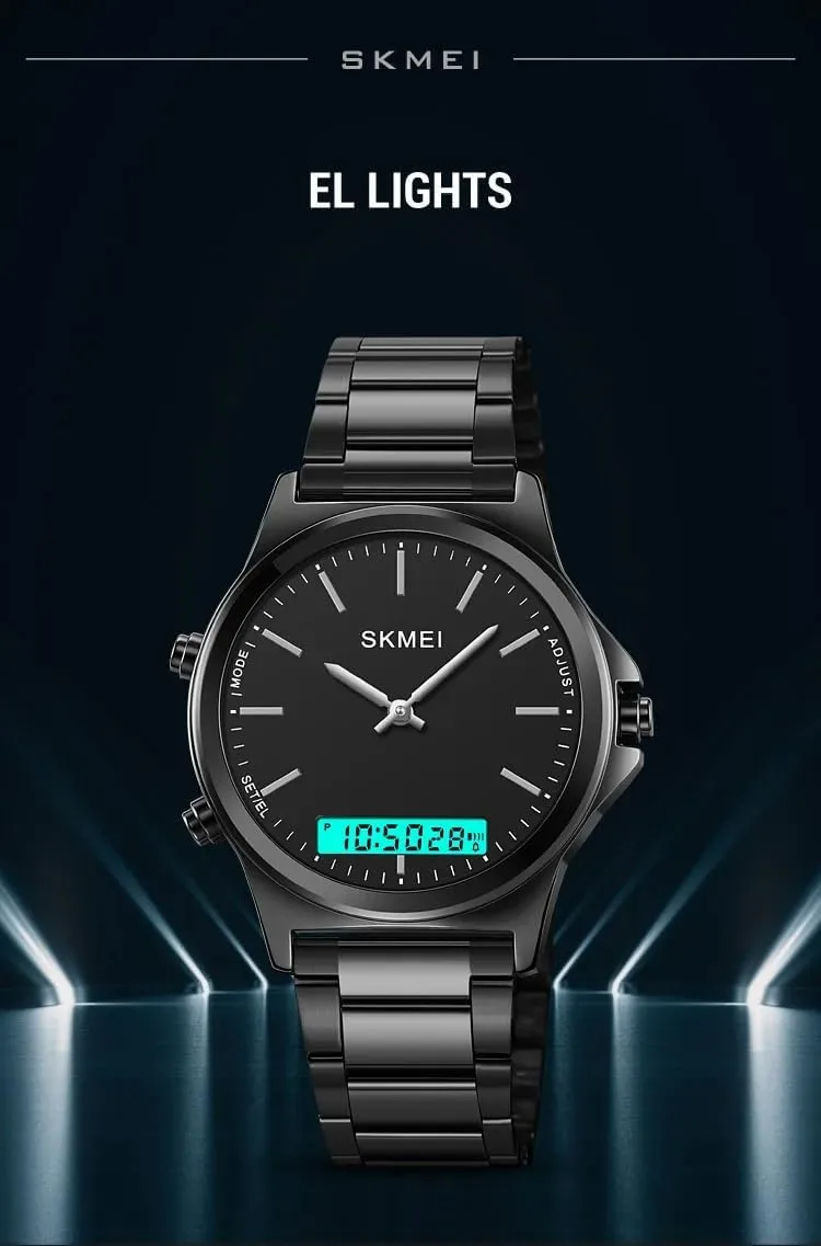 Watches Waterproof Alarm Stainless Steel 3-Time Wristwatches Men��s Watch Multifunction Watches Display convection drum Analog Digital Chrono Timekeeping Sport Backlight 