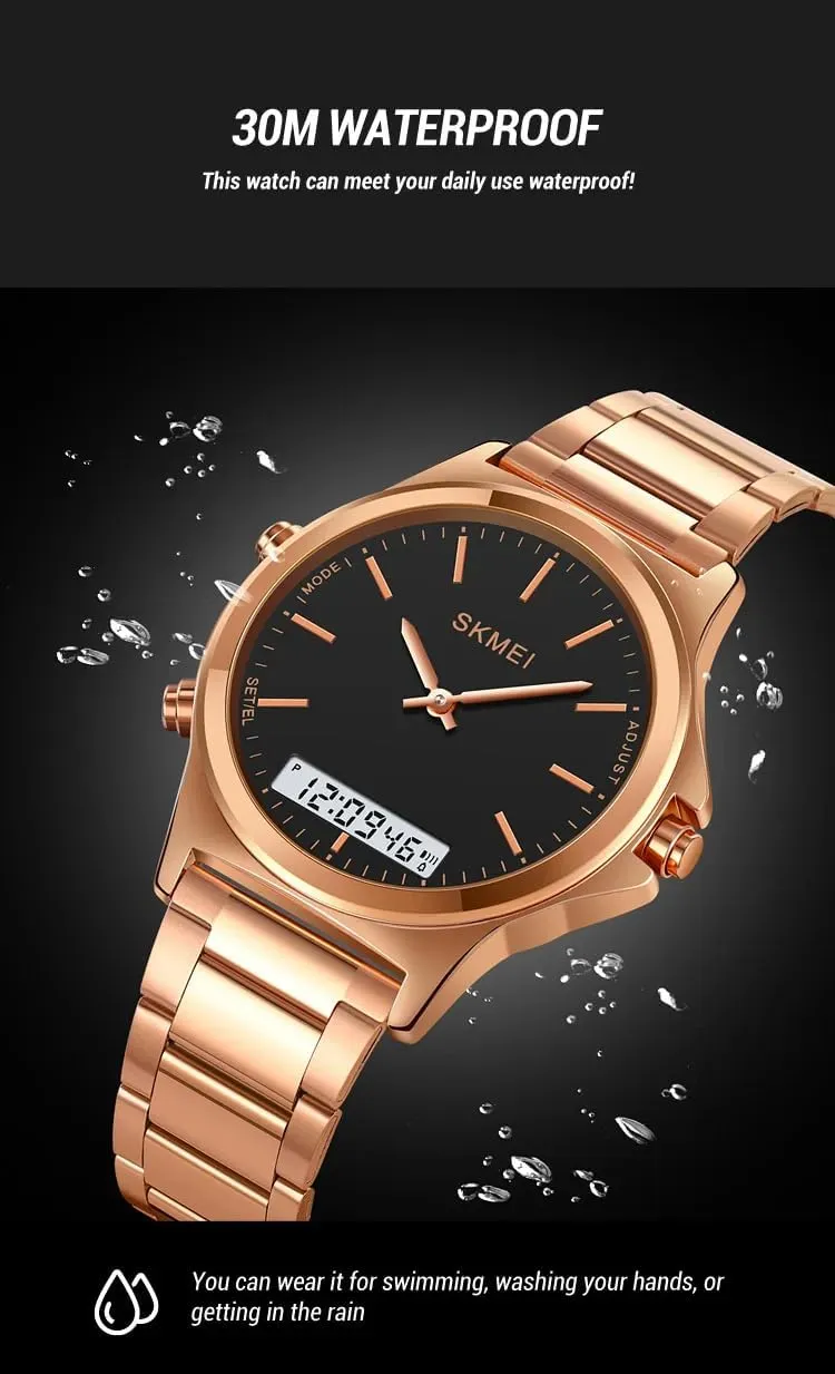 Watches Waterproof Alarm Stainless Steel 3-Time Wristwatches Men��s Watch Multifunction Watches Display convection drum Analog Digital Chrono Timekeeping Sport Backlight 