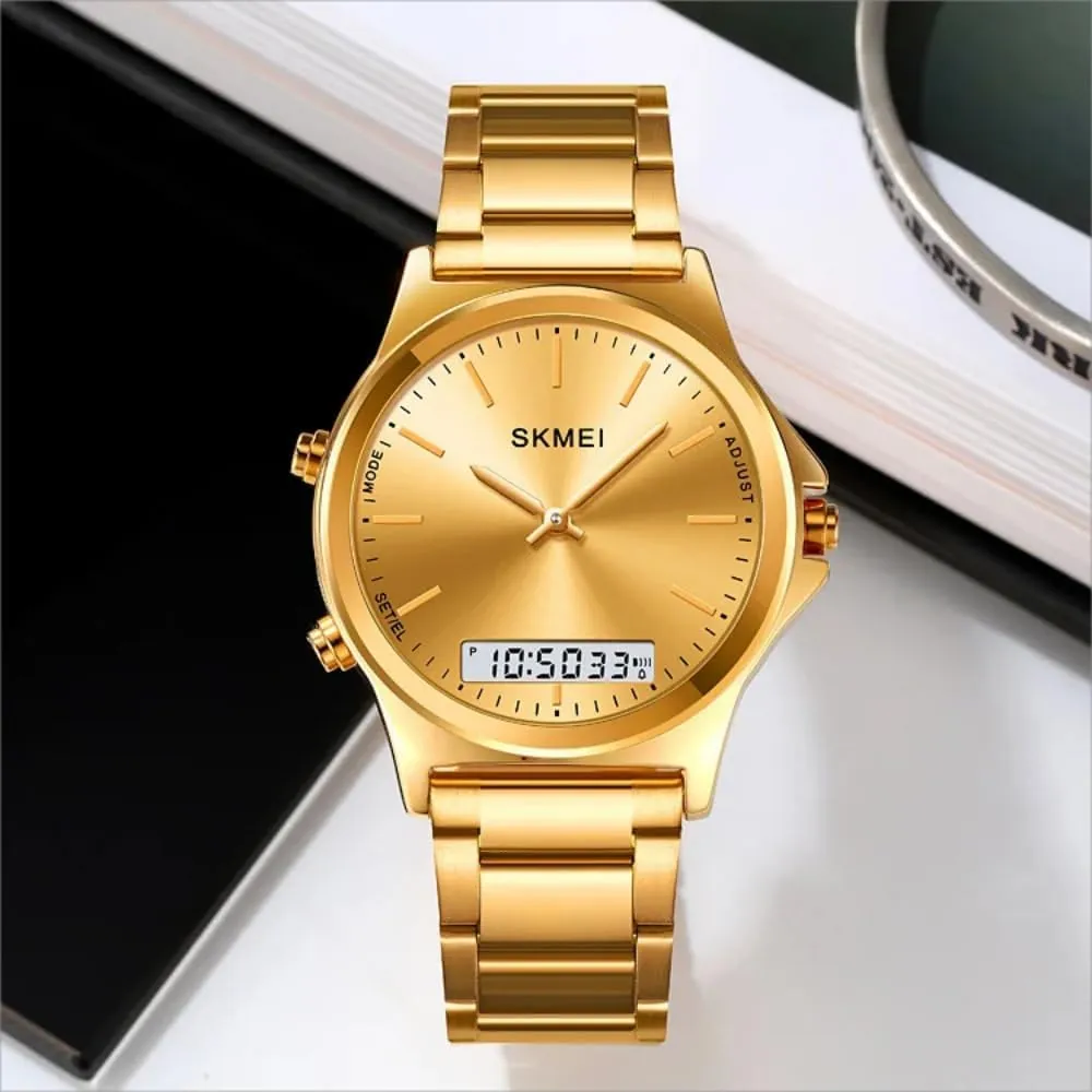 Watches Waterproof Alarm Stainless Steel 3-Time Wristwatches Men��s Watch Multifunction Watches Display convection drum Analog Digital Chrono Timekeeping Sport Backlight 