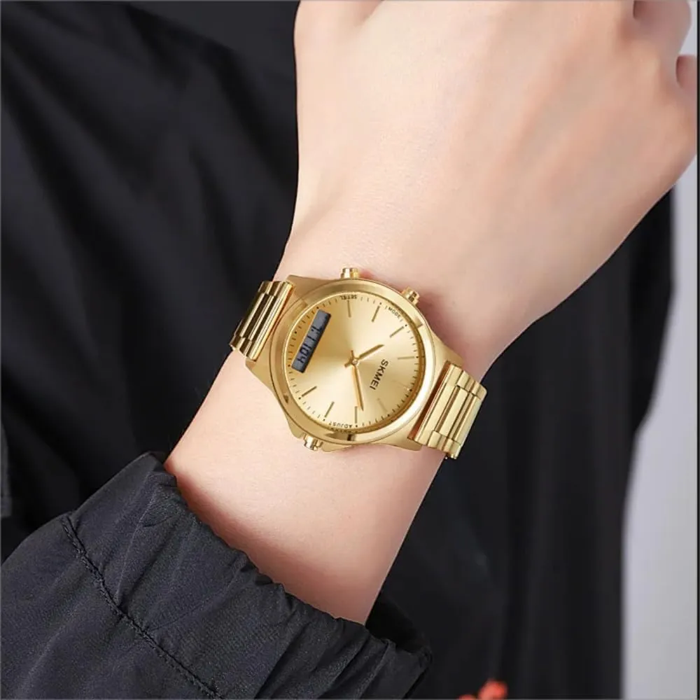 Watches Waterproof Alarm Stainless Steel 3-Time Wristwatches Men��s Watch Multifunction Watches Display convection drum Analog Digital Chrono Timekeeping Sport Backlight 