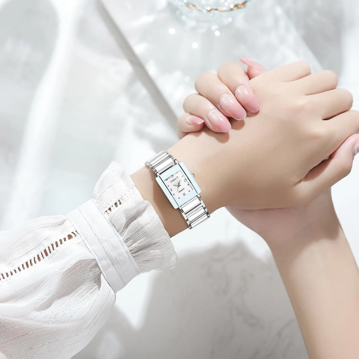 Watches White Black Rectangle Stainless Steel His and Hers Wristwatch for Men Women Lovers Wedding Romantic Gifts Set of 2 segregate MASTOP Valentines Couple Pair Quartz 