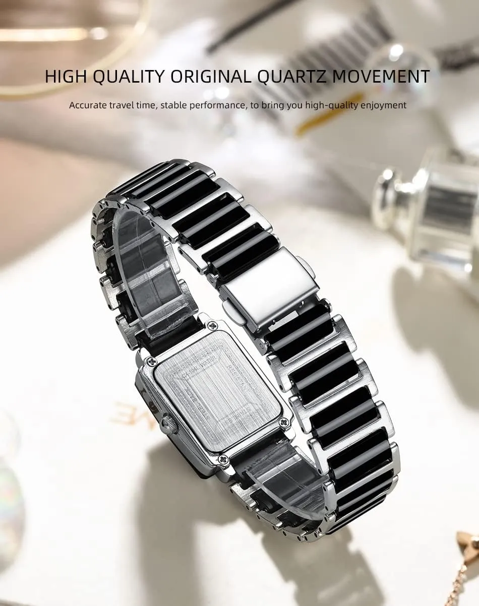 Watches White Black Rectangle Stainless Steel His and Hers Wristwatch for Men Women Lovers Wedding Romantic Gifts Set of 2 segregate MASTOP Valentines Couple Pair Quartz 