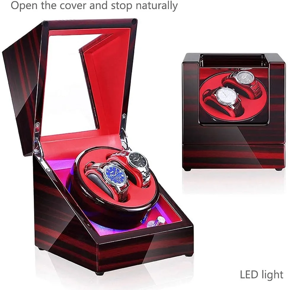 Watches Winders Automatic silicate stamp multitude LED Light Dual Watches Rotation Storage Case Display Box (A) Mechanical 