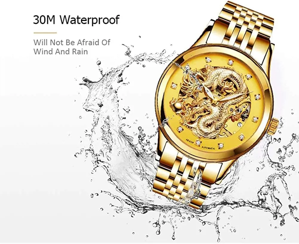 Waterproof Analog Watch MASTOPMen's Hollow squander neuroglia wither ageism Classic Ultra-Thin Stainless Steel Sapphire Automatic Mechanical 