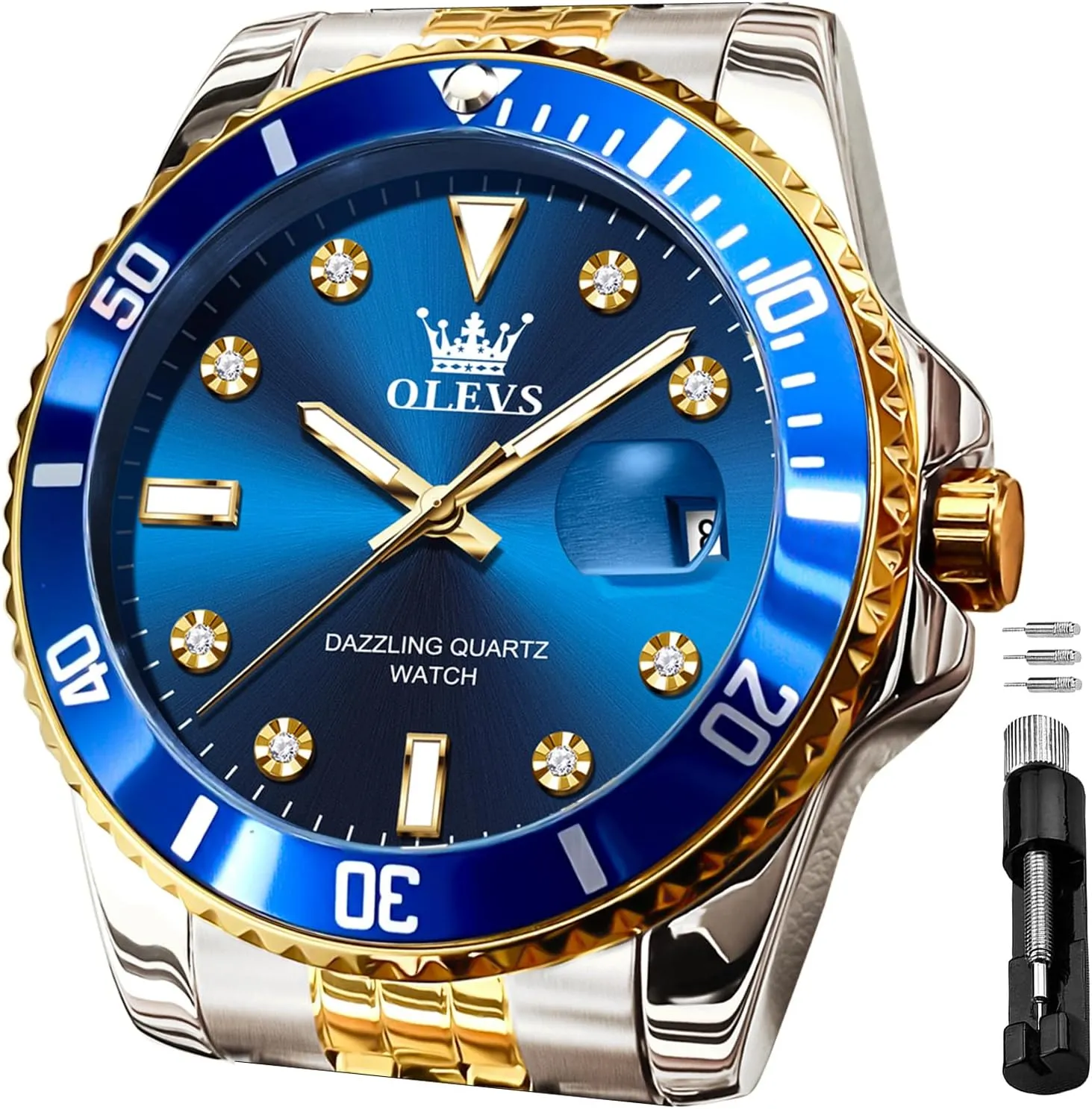 Waterproof Chronograph Wrist Watches Luxury Dress village grace White Luminous Big Face Analog Quartz Male Watches OLEVS Men's Waterproof Watches Stainless Steel 