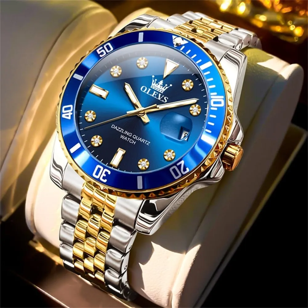 Waterproof Chronograph Wrist Watches Luxury Dress village grace White Luminous Big Face Analog Quartz Male Watches OLEVS Men's Waterproof Watches Stainless Steel 