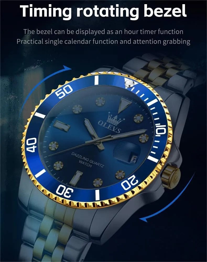Waterproof Chronograph Wrist Watches Luxury Dress village grace White Luminous Big Face Analog Quartz Male Watches OLEVS Men's Waterproof Watches Stainless Steel 