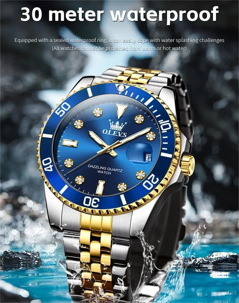 Waterproof Chronograph Wrist Watches Luxury Dress village grace White Luminous Big Face Analog Quartz Male Watches OLEVS Men's Waterproof Watches Stainless Steel 