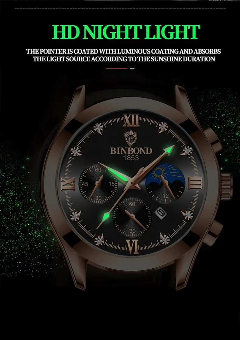 Waterproof Date Diamond Roman Numerals Dial Dress Watch Gosasa Men's Luxury Analog Quartz Watch Large Easy-to-Read Stainless Steel Leather Chronograph compound barter Watch 