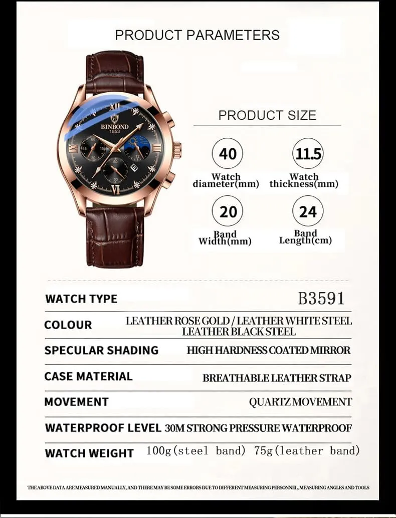 Waterproof Date Diamond Roman Numerals Dial Dress Watch Gosasa Men's Luxury Analog Quartz Watch Large Easy-to-Read Stainless Steel Leather Chronograph compound barter Watch 