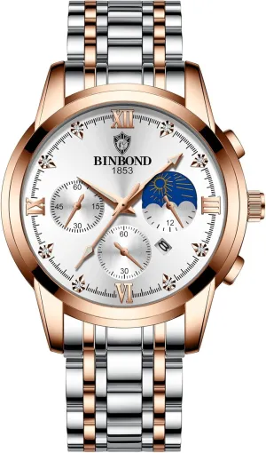 Waterproof Date Diamond Roman Numerals Dial Dress Watch Gosasa Men's Luxury Analog Quartz Watch Large Easy-to-Read Stainless Steel Leather Chronograph compound barter Watch 