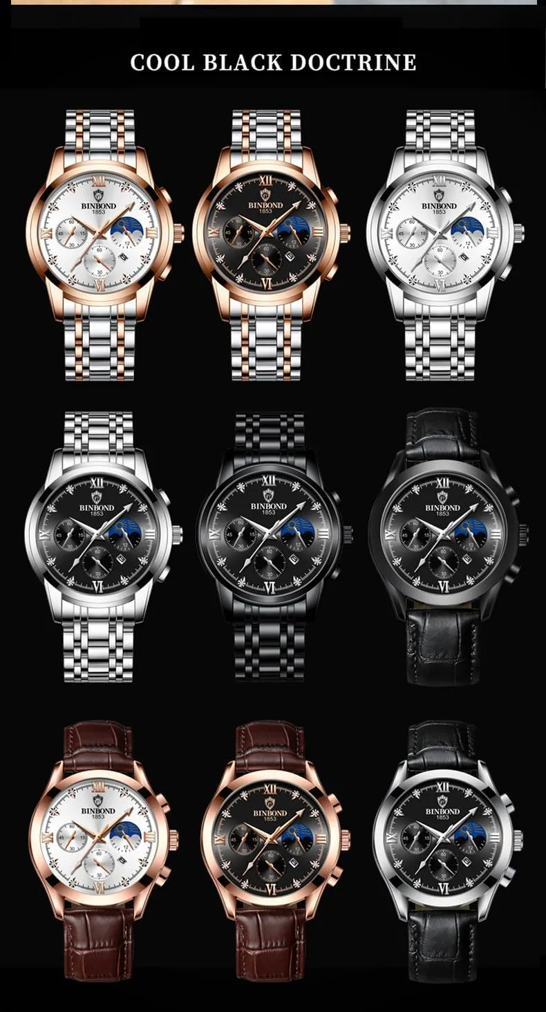 Waterproof Date Diamond Roman Numerals Dial Dress Watch Gosasa Men's Luxury Analog Quartz Watch Large Easy-to-Read Stainless Steel Leather Chronograph compound barter Watch 