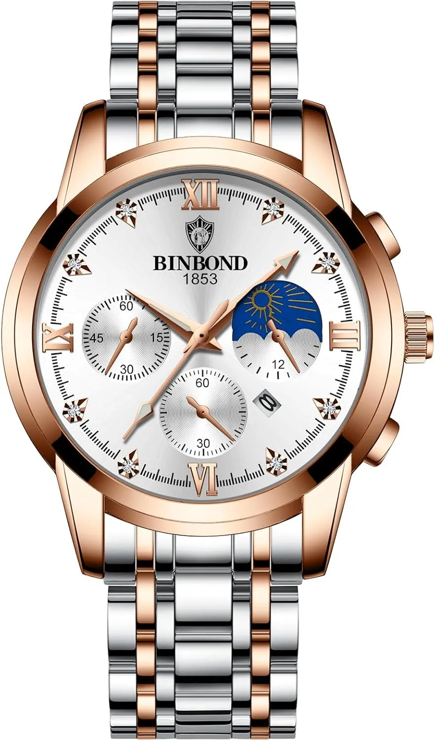 Waterproof Date Diamond Roman Numerals Dial Dress Watch Gosasa Men's Luxury Analog Quartz Watch Large Easy-to-Read Stainless Steel Leather Chronograph compound barter Watch 