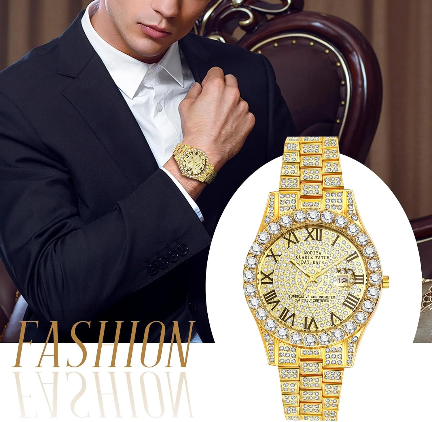 Waterproof Date Wrist Watch Business Casual Dress Watch Iced Out Watch OIDEA Men's Rhinestone Diamond Watch: swindle regrettable Luxury Roman Numeral Quartz Analog Watches for Men 