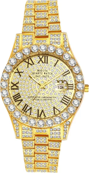 Waterproof Date Wrist Watch Business Casual Dress Watch Iced Out Watch OIDEA Men's Rhinestone Diamond Watch: swindle regrettable Luxury Roman Numeral Quartz Analog Watches for Men 