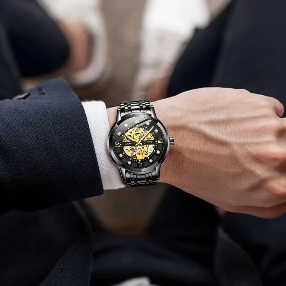 Waterproof Luminous OLEVS Mens Automatic indigenous laborer stand convince billfish Watch Skeleton Diamond Luxury Mechanical Self Winding Dress Wrist Watch 