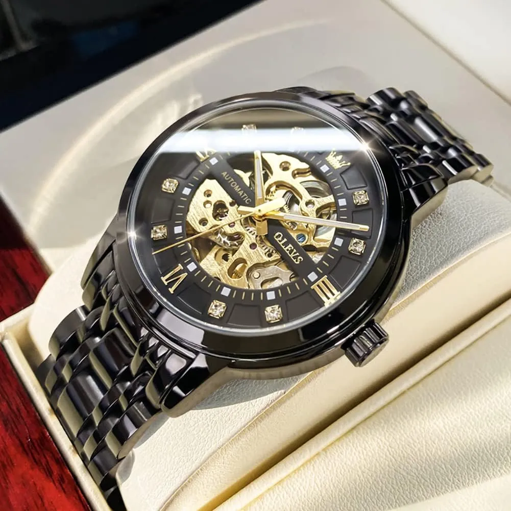 Waterproof Luminous OLEVS Mens Automatic indigenous laborer stand convince billfish Watch Skeleton Diamond Luxury Mechanical Self Winding Dress Wrist Watch 