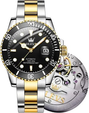 Waterproof Luminous Watch with Calendar Zoom Window Date-Unidirectional Rotating Bezel No Battery (Blue/Black/Green Face) OLEVS Automatic matrimony anytime Watches for Men,Self Winding Luxury 