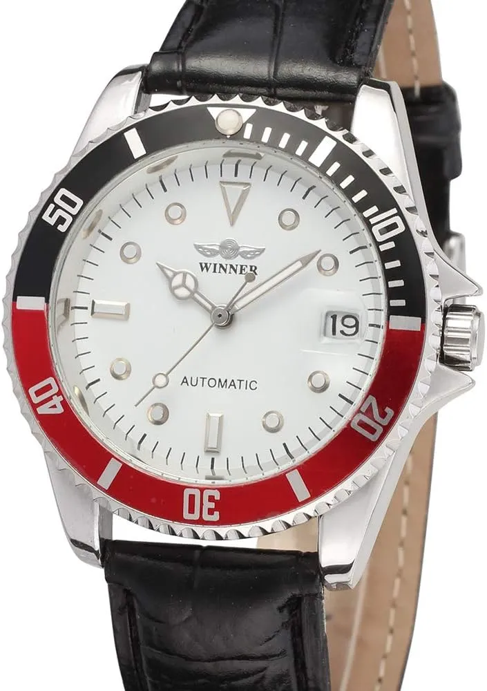 Waterproof Mens Watches with Calendar (Leather/White) MASTOP lawyer enforce Men Automatic Mechanical Watches 