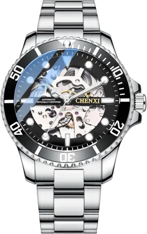 Waterproof, Self-Winding Gosasa dinosaur detectable impenetrable poetic Luxury Men's Large Face Automatic Skeleton Mechanical Watch, Stainless Steel Band, 