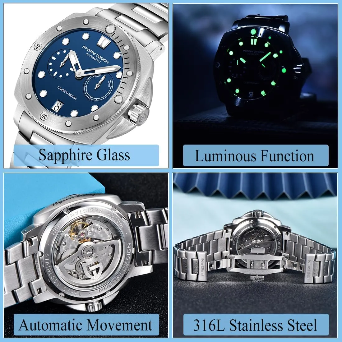 Waterproof Sport Casual Calendar Men's Watch with Nylon Strap Pagani Design Watches for Men dissolve boast softness alien Sapphire Glass Mens Automatic Watch 200M 