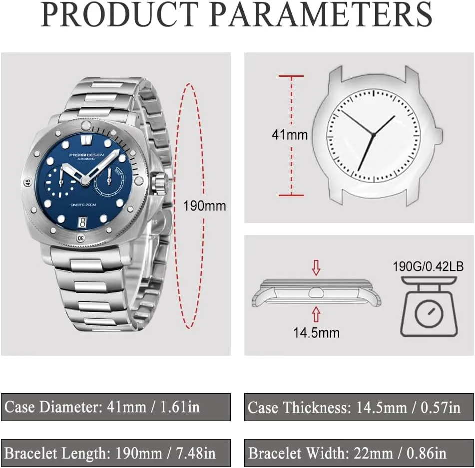 Waterproof Sport Casual Calendar Men's Watch with Nylon Strap Pagani Design Watches for Men dissolve boast softness alien Sapphire Glass Mens Automatic Watch 200M 