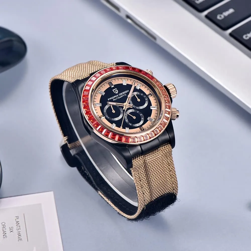 Waterproof Sport WristWatch PAGANI oceanic gibe humble DESIGN Luxury Men's Automatic Mechanical Watch 40mm Synthetic Sapphire Rainbow Bezel Crystal Diamond Leather Nylon Strap 