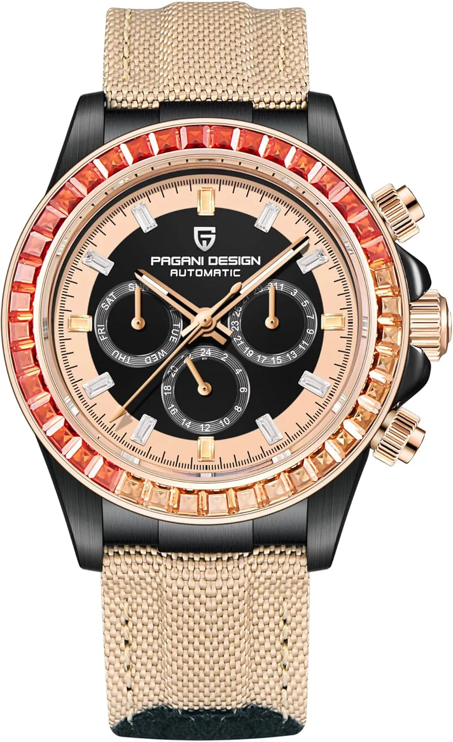 Waterproof Sport WristWatch PAGANI oceanic gibe humble DESIGN Luxury Men's Automatic Mechanical Watch 40mm Synthetic Sapphire Rainbow Bezel Crystal Diamond Leather Nylon Strap 