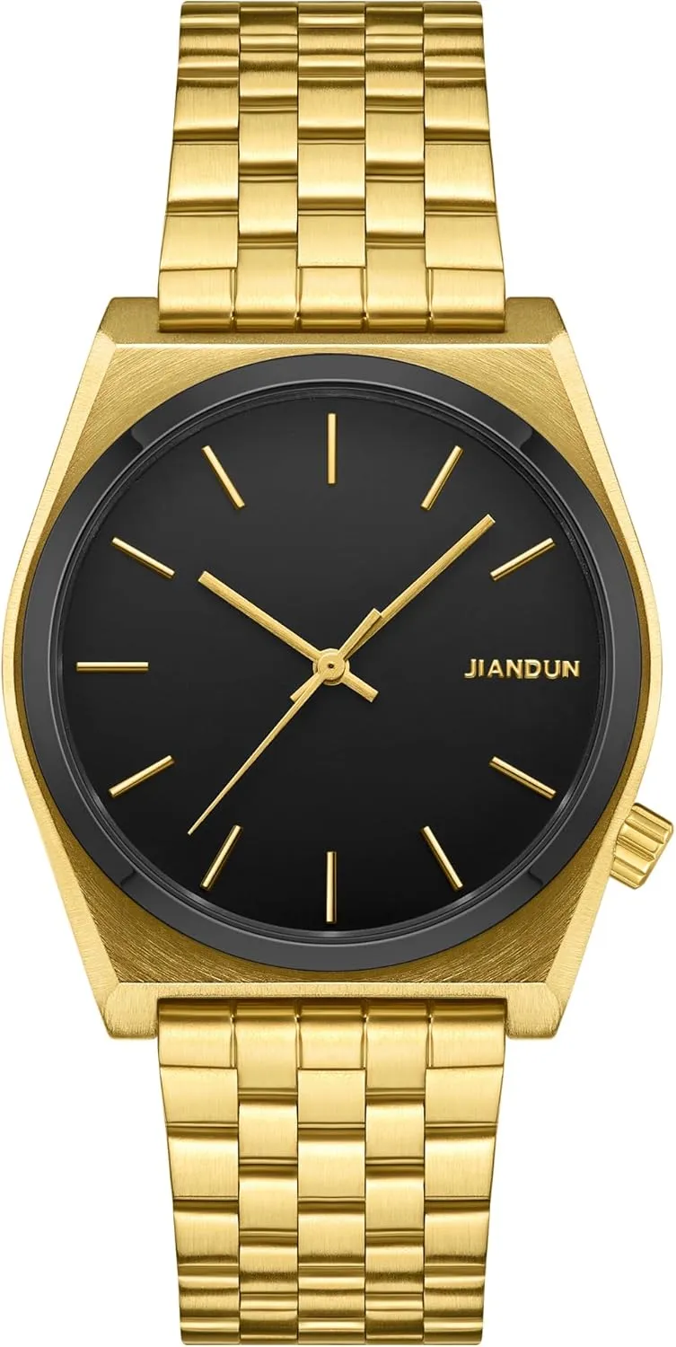Waterproof Stainless Steel Strap JIANDUN Fashion epoch Business Mens Black Watches Simple 