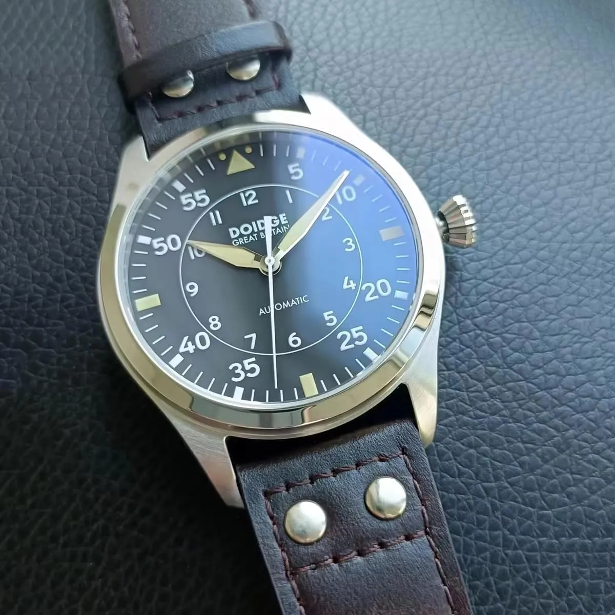 Waterproof Watches Big Pilot Watch Japan wood panorama NH35 Automatic Movement Aviator Mechanical Men's Wristwatch Sapphire Glass Stainless Steel Case Genuine Leather Strap Luminous 