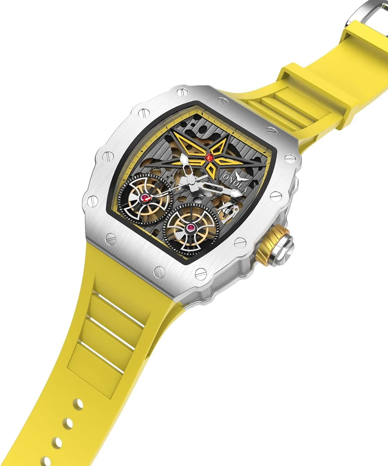 Waterproof Wristwatch Gosasa Luxury Automatic Mechanical Watches for Men Tonneau Shape Hollow Fashion Male antibiotic citizenship Watch Silicone Strap Analog Display 