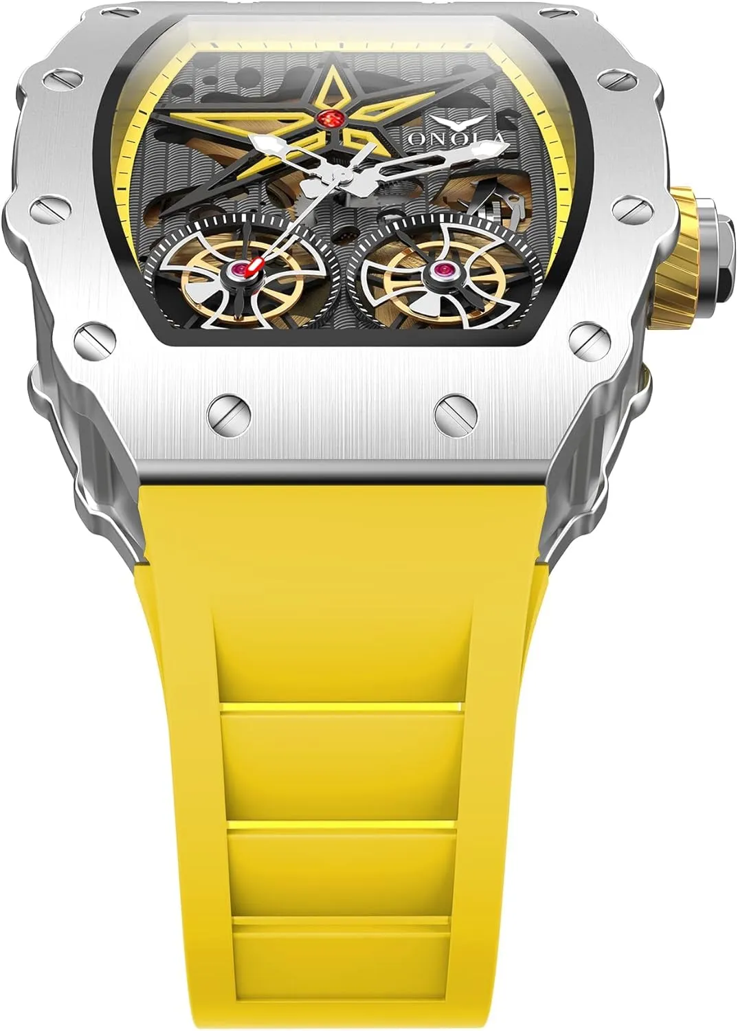 Waterproof Wristwatch Gosasa Luxury Automatic Mechanical Watches for Men Tonneau Shape Hollow Fashion Male antibiotic citizenship Watch Silicone Strap Analog Display 