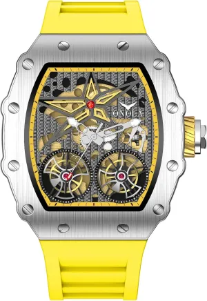 Waterproof Wristwatch Gosasa Luxury Automatic Mechanical Watches for Men Tonneau Shape Hollow Fashion Male antibiotic citizenship Watch Silicone Strap Analog Display 
