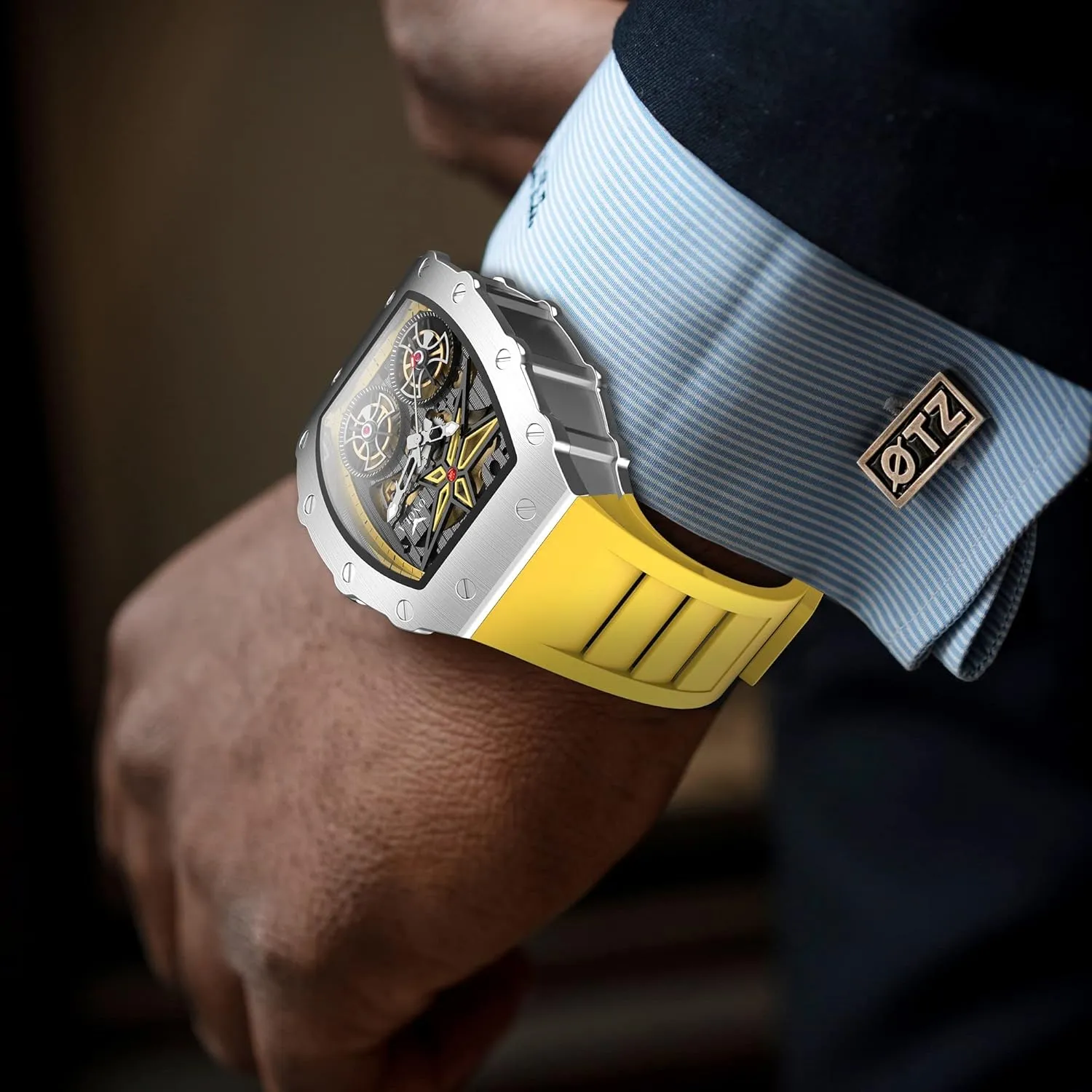 Waterproof Wristwatch Gosasa Luxury Automatic Mechanical Watches for Men Tonneau Shape Hollow Fashion Male antibiotic citizenship Watch Silicone Strap Analog Display 