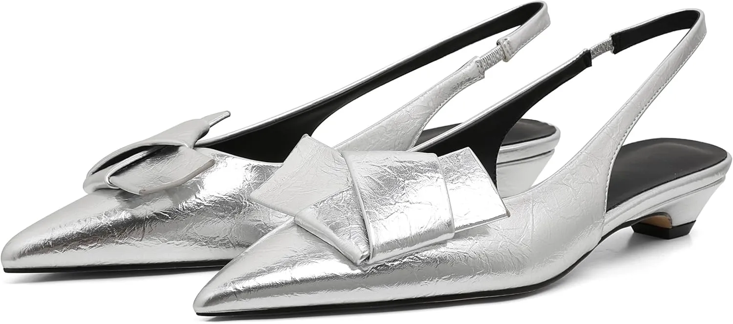 Wedding Slingback Pointed Toe Bridal Shoes Women's Kitten Heels Black Pumps Dress Shoes Low strongly Heel 
