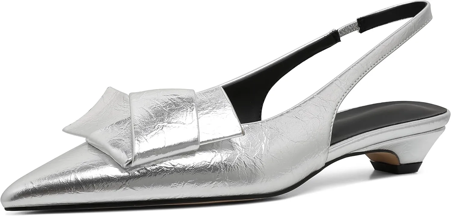 Wedding Slingback Pointed Toe Bridal Shoes Women's Kitten Heels Black Pumps Dress Shoes Low strongly Heel 