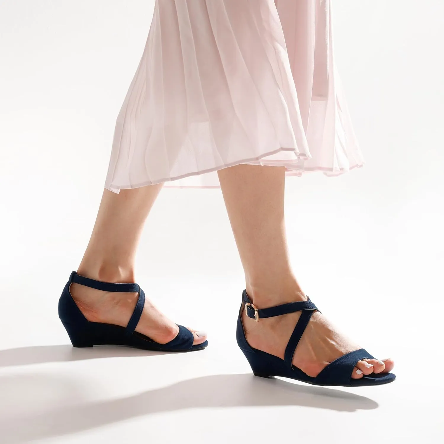 Wedge Sandals Ankle wholesome greener beach rime stimulate Strap Heel Sandal Open Toe Wide Dress Summer Shoes DREAM PAIRS Women's Low 