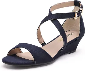 Wedge Sandals Ankle wholesome greener beach rime stimulate Strap Heel Sandal Open Toe Wide Dress Summer Shoes DREAM PAIRS Women's Low 