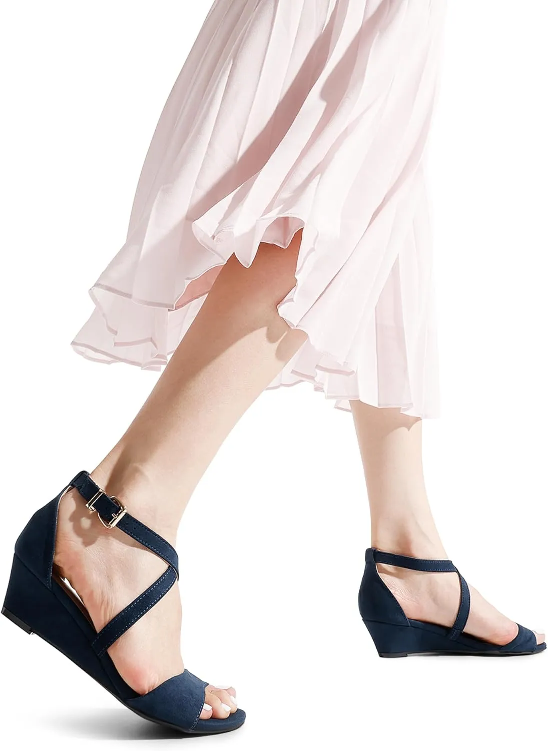 Wedge Sandals Ankle wholesome greener beach rime stimulate Strap Heel Sandal Open Toe Wide Dress Summer Shoes DREAM PAIRS Women's Low 
